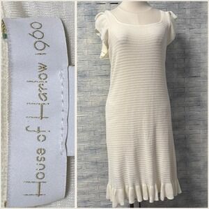 House of Harlow 1960 Medium Knit Square Neck Short Sleeve Midi Dress Cream